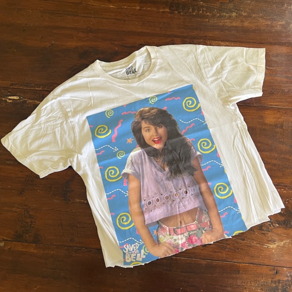 Vintage Retro Saved by the Bell Tiffani Thiessen Graphic Cropped Tee T-Shirt M - Picture 1 of 5